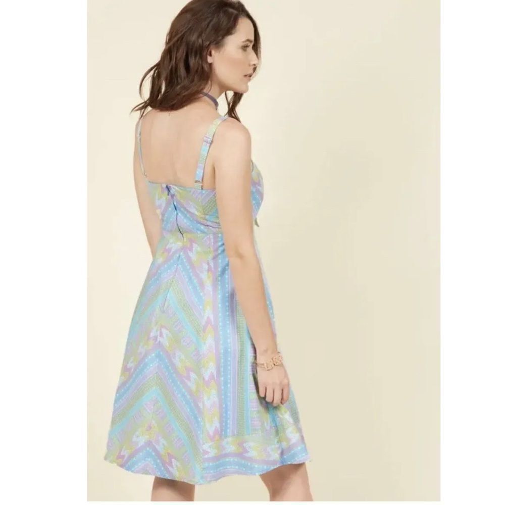 ModCloth Yours To Adore Geometric Pastel Fit And Flare Dress - Picture 3 of 11